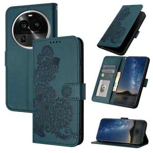 For OPPO Find X6 Pro Datura Flower Embossed Flip Leather Phone Case(Dark Green)