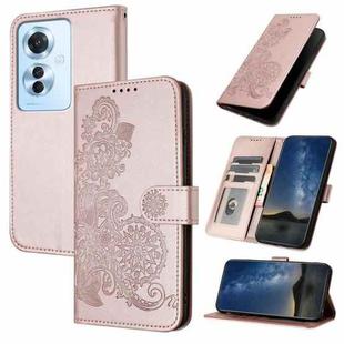 For OPPO Reno11 F / F25 Pro Datura Flower Embossed Flip Leather Phone Case(Rose Gold)