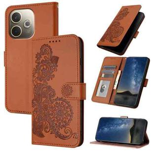 For OPPO A5 Pro 5G Datura Flower Embossed Flip Leather Phone Case(Brown)