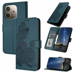 For OPPO A5 Pro 5G Datura Flower Embossed Flip Leather Phone Case(Dark Green)
