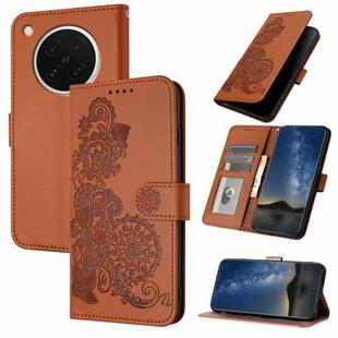 For OPPO Find X8s Datura Flower Embossed Flip Leather Phone Case(Brown)