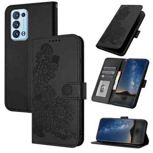 For OPPO Reno6 Pro+ 5G Datura Flower Embossed Flip Leather Phone Case(Black)