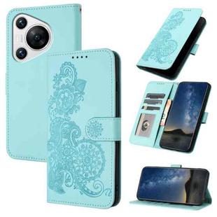 For Huawei Pura 70 Datura Flower Embossed Flip Leather Phone Case(Light blue)