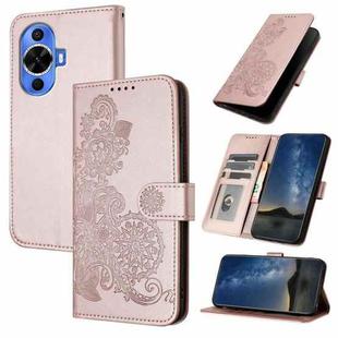 For Huawei nova 12s Datura Flower Embossed Flip Leather Phone Case(Rose Gold)