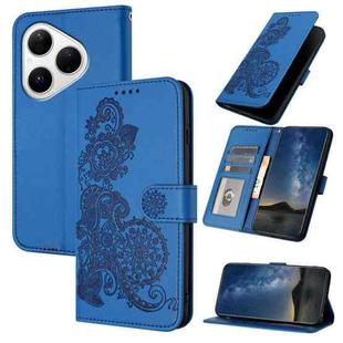 For Huawei Pura 80 5G Datura Flower Embossed Flip Leather Phone Case(Blue)