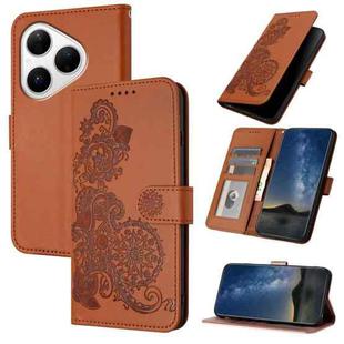 For Huawei Pura 80 5G Datura Flower Embossed Flip Leather Phone Case(Brown)