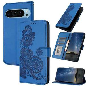 For Google Pixel 9 Pro Datura Flower Embossed Flip Leather Phone Case(Blue)