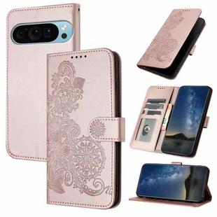 For Google Pixel 9 Pro Datura Flower Embossed Flip Leather Phone Case(Rose Gold)