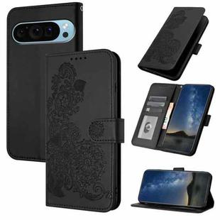 For Google Pixel 9 Pro Datura Flower Embossed Flip Leather Phone Case(Black)
