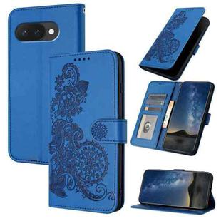 For Google Pixel 9a Datura Flower Embossed Flip Leather Phone Case(Blue)