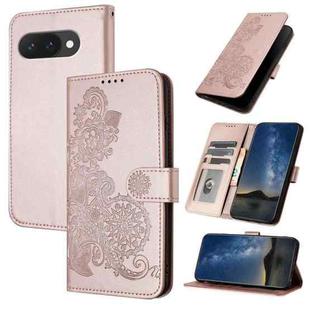 For Google Pixel 9a Datura Flower Embossed Flip Leather Phone Case(Rose Gold)