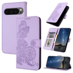 For Google Pixel 10 / Pixel 10 Pro Datura Flower Embossed Flip Leather Phone Case(Purple)