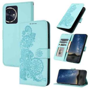 For Honor 100 Datura Flower Embossed Flip Leather Phone Case(Light blue)