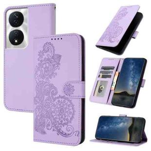 For Honor X7b Datura Flower Embossed Flip Leather Phone Case(Purple)