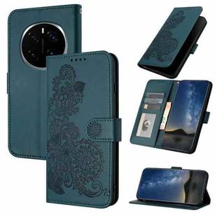 For Honor Magic7 Datura Flower Embossed Flip Leather Phone Case(Dark Green)