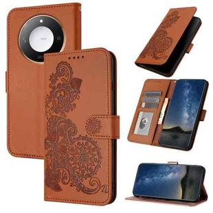 For Honor X60 / X9c Smart Datura Flower Embossed Flip Leather Phone Case(Brown)