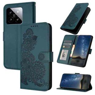 For Xiaomi 14 Datura Flower Embossed Flip Leather Phone Case(Dark Green)