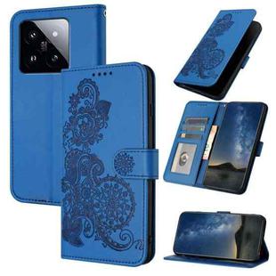 For Xiaomi 14 Pro Datura Flower Embossed Flip Leather Phone Case(Blue)