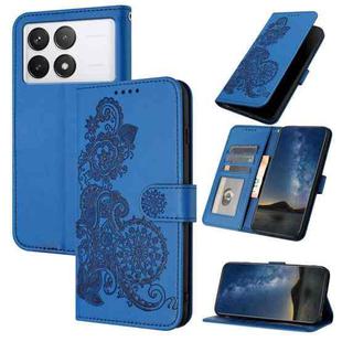 For Xiaomi Redmi K70 Datura Flower Embossed Flip Leather Phone Case(Blue)