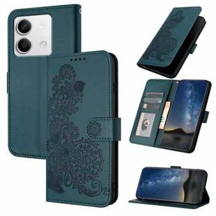 For Xiaomi Redmi Note 13 4G Datura Flower Embossed Flip Leather Phone Case(Dark Green)