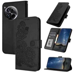 For OnePlus 12 Datura Flower Embossed Flip Leather Phone Case(Black)