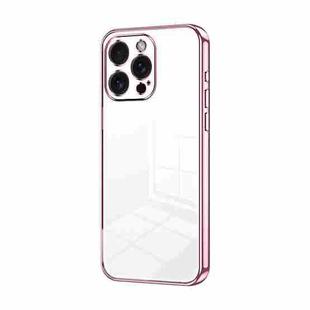 For iPhone 15 Pro Max Transparent Plating Fine Hole Phone Case(Pink)