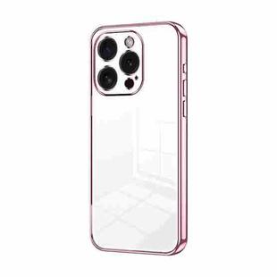 For iPhone 15 Pro Transparent Plating Fine Hole Phone Case(Pink)