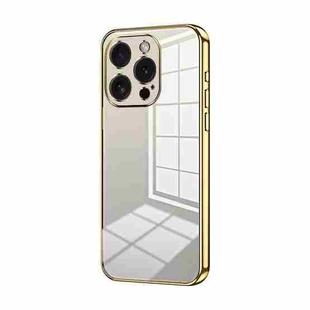 For iPhone 15 Pro Transparent Plating Fine Hole Phone Case(Gold)