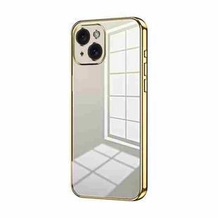 For iPhone 15 Transparent Plating Fine Hole Phone Case(Gold)