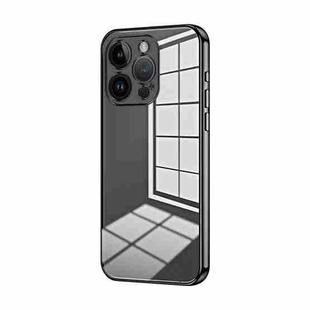 For iPhone 14 Pro Transparent Plating Fine Hole Phone Case(Black)