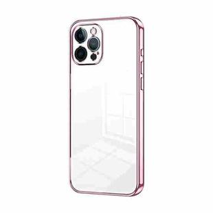 For iPhone 12 Pro Max Transparent Plating Fine Hole Phone Case(Pink)
