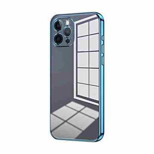 For iPhone 12 Pro Transparent Plating Fine Hole Phone Case(Blue)