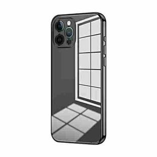 For iPhone 12 Pro Transparent Plating Fine Hole Phone Case(Black)