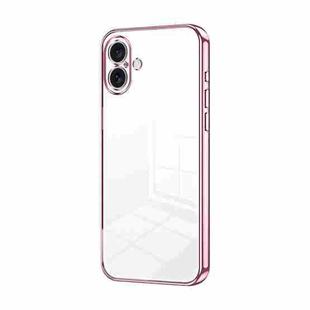 For iPhone 16 Plus Transparent Plating Fine Hole Phone Case(Pink)