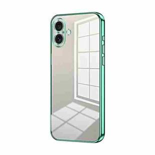 For iPhone 16 Plus Transparent Plating Fine Hole Phone Case(Green)