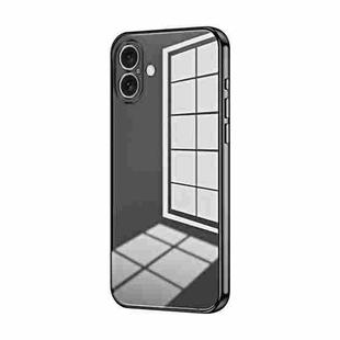 For iPhone 16 Plus Transparent Plating Fine Hole Phone Case(Black)