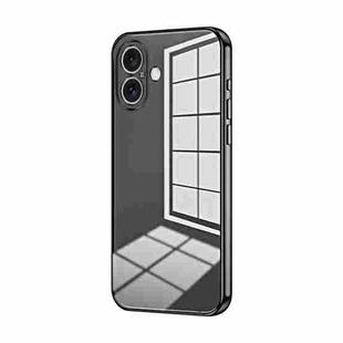 For iPhone 16 Transparent Plating Fine Hole Phone Case(Black)