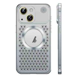 For iPhone 14 Plus Spring Buckle MagSafe Magnetic Metal Aromatherapy Phone Case(Silver)