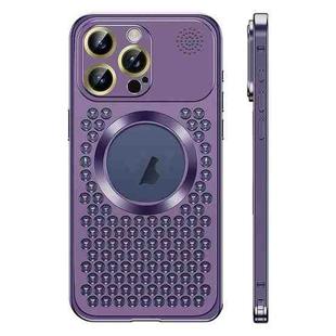 For iPhone 14 Pro Spring Buckle MagSafe Magnetic Metal Aromatherapy Phone Case(Purple)