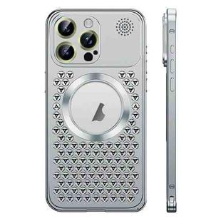For iPhone 15 Pro Max Spring Buckle MagSafe Magnetic Metal Aromatherapy Phone Case(Silver)