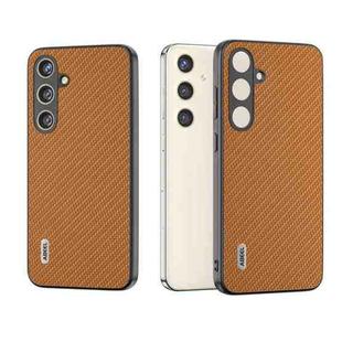 For Samsung Galaxy S24+ 5G ABEEL Carbon Fiber Texture Protective Phone Case(Light Brown)