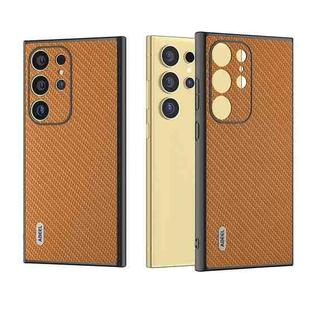 For Samsung Galaxy S24 Ultra 5G ABEEL Carbon Fiber Texture Protective Phone Case(Light Brown)