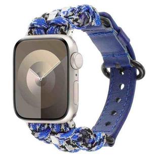 For Apple Watch Series 9 45mm Paracord Genuine Leather Watch Band(Blue Camo)