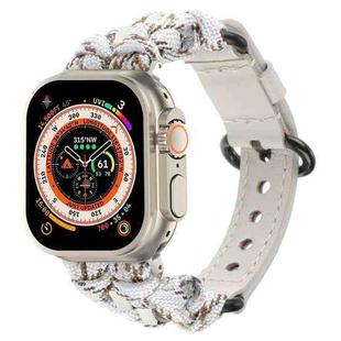 For Apple Watch Ultra 49mm Paracord Genuine Leather Watch Band(White Khaki)