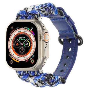 For Apple Watch Ultra 49mm Paracord Genuine Leather Watch Band(Blue Camo)