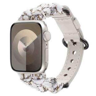 For Apple Watch Series 8 41mm Paracord Genuine Leather Watch Band(White Khaki)