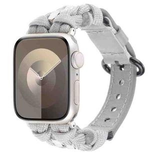 For Apple Watch Series 8 41mm Paracord Genuine Leather Watch Band(Grey)