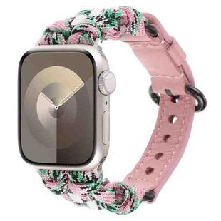 For Apple Watch Series 8 45mm Paracord Genuine Leather Watch Band(Pink Camo)