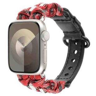 For Apple Watch 42mm Paracord Genuine Leather Watch Band(Black Red Camo)