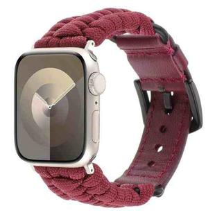For Apple Watch SE 2023 40mm Plain Paracord Genuine Leather Watch Band(Wine Red)